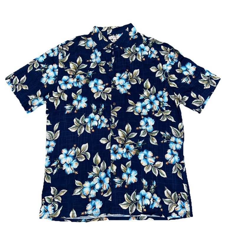 Burma Bibas Classic Fit Men’s Hawaiian Shirt Navy Blue Size Medium Rayon Floral