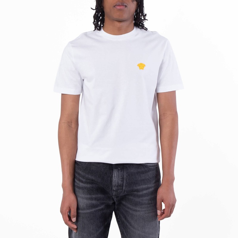Versace Medusa Embroidered Cotton T Shirt, Size Large
