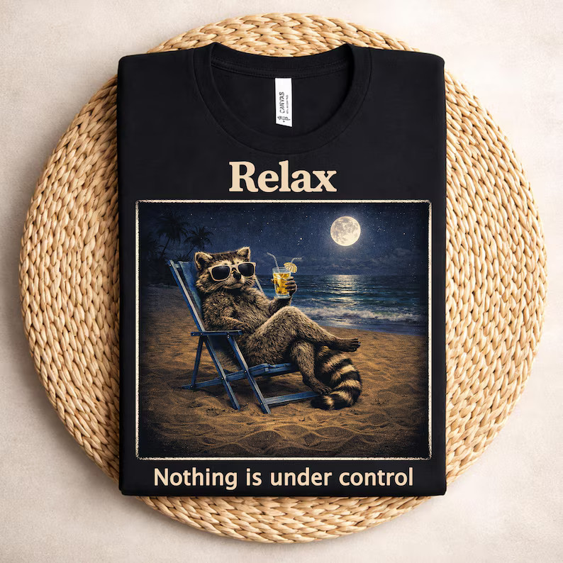 Relax Raccoon Beach Animal Summer Comfort Tee