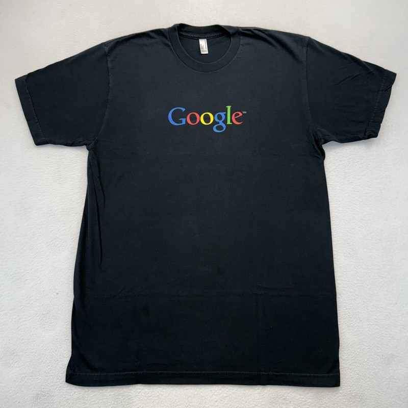 Vintage Y2K Google Original Logo Rainbow Tech Nerdy Geek Black Large T-Shirt
