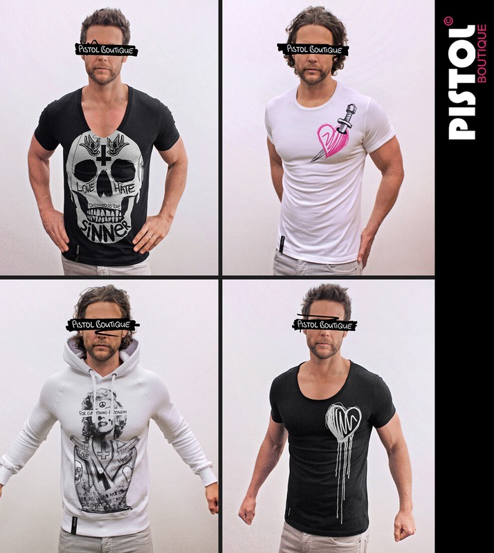Pistol Boutique Men's Fitted White Crew Neck TATTOO GRAFFITI NAKED GIRL T-shirt gallery