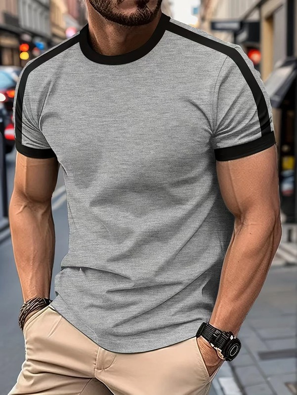 New Summer Elastic Casual Short-Sleeved Men’s Daily Party Home Social Color Matc