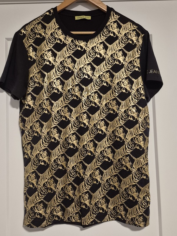 Versace Jeans T-Shirt Gold Foil Monogram Tiger Black S Men