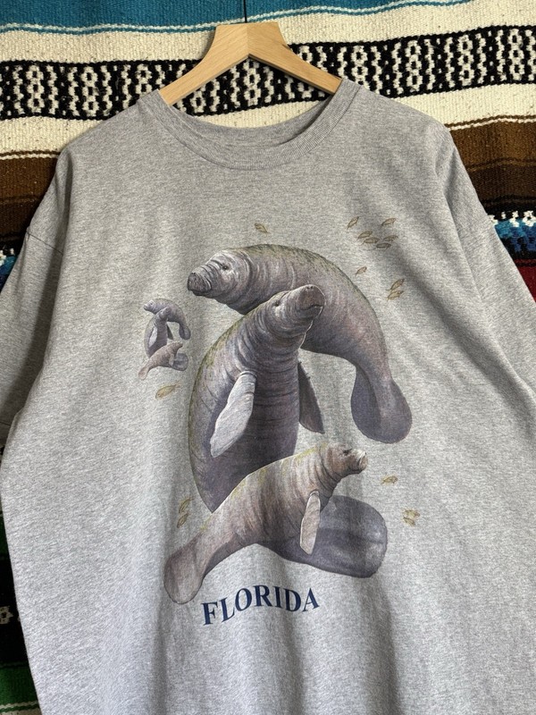 Vintage 90s Manatee Marine Life Grey Graphic Shirt Men Size XL Florida Nature gallery