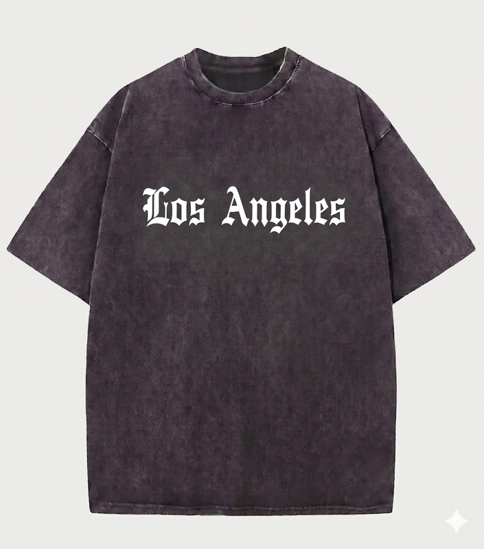 Vintage Wash Los Angeles Graphic Tee Oversized Hip Hop Streetwear T-Shirt Men