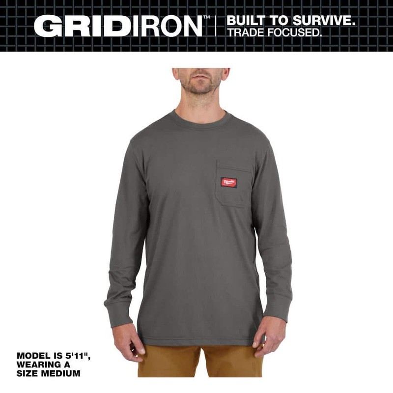 Milwaukee Men’s X-Large Gray GRIDIRON Cotton/Polyester Long-Sleeve T-Shirt