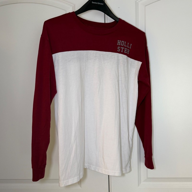 Hollister Mens Long Sleeve Colorblock Graphic T-Shirt Burgundy White Small