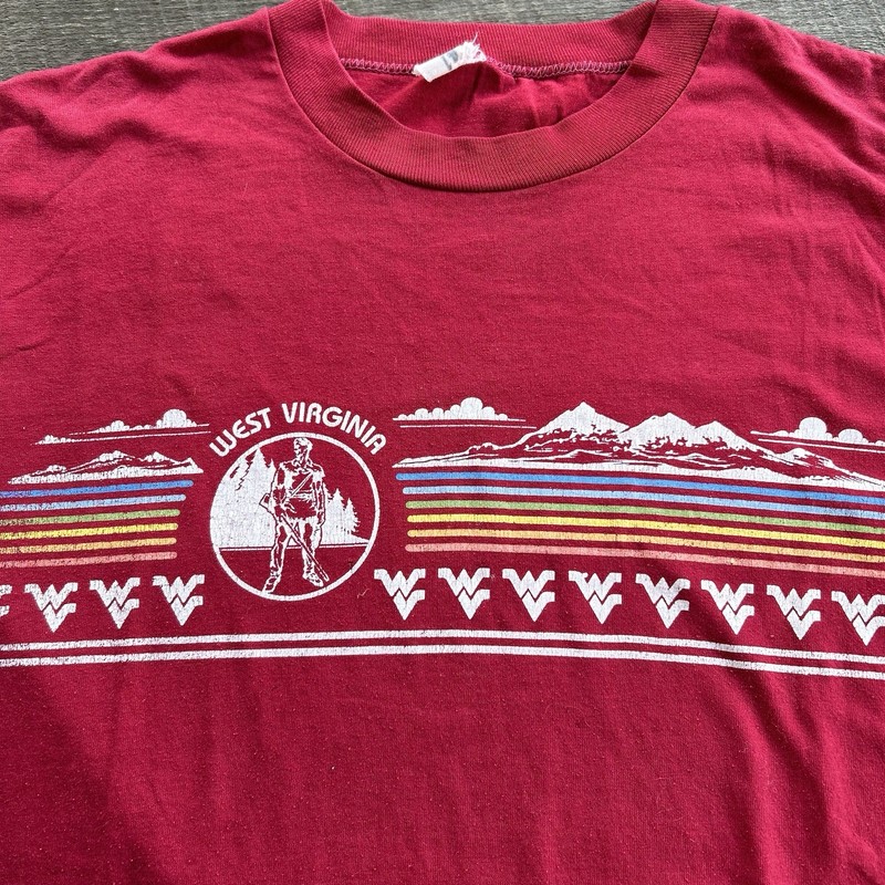 Vintage 70s/80s West Virginia Mountaineers Rainbow Stripe T Shirt Velva Sheen gallery