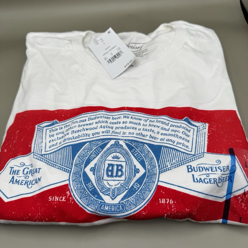 LOT 2 Men’s Short Sleeve T- Shirt Budweiser Size L White Bud Logo Anheuser Busch