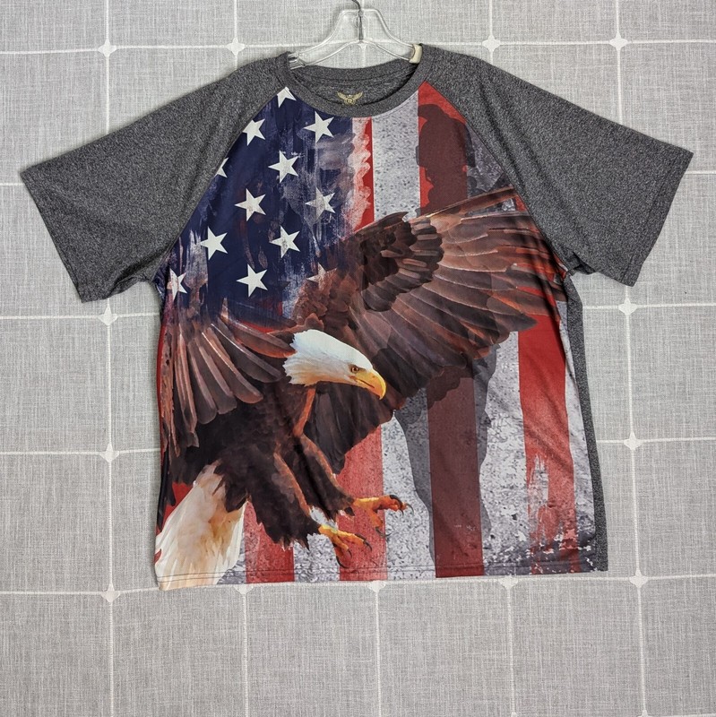 Faded Glory Shirt Mens XL Gray Red Eagle USA Flag Patriotic Tee America Casual