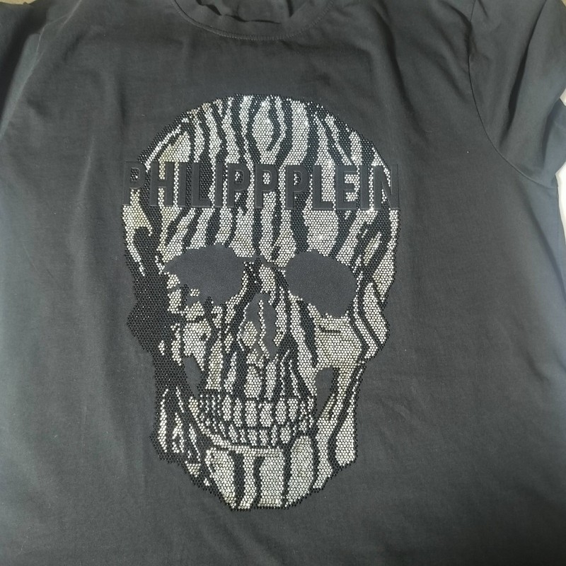 Philipp Plein Homme Black Crystal Zebra Skull T-Shirt Luxury Streetwear Mens gallery