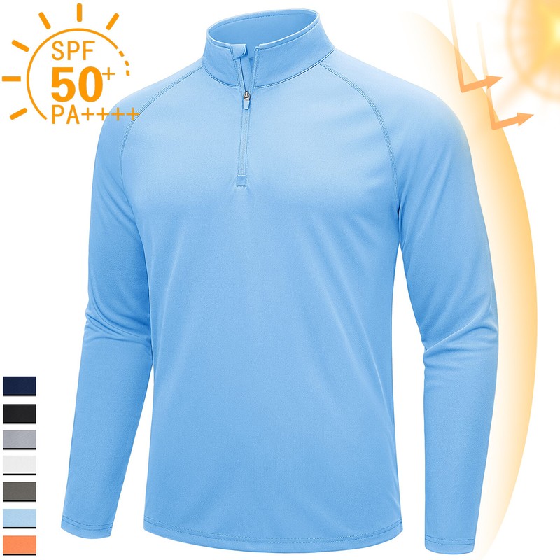 UPF50+ Mens 1/4 Zip UV Shirts Sun Protection Outdoor Fishing Performance T-Shirt