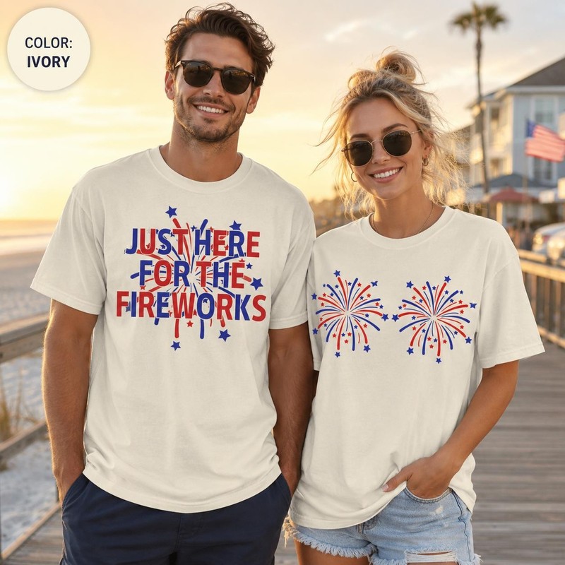 Funny 4th of July Couples Shirts, Matching Fireworks Patriotic Tees