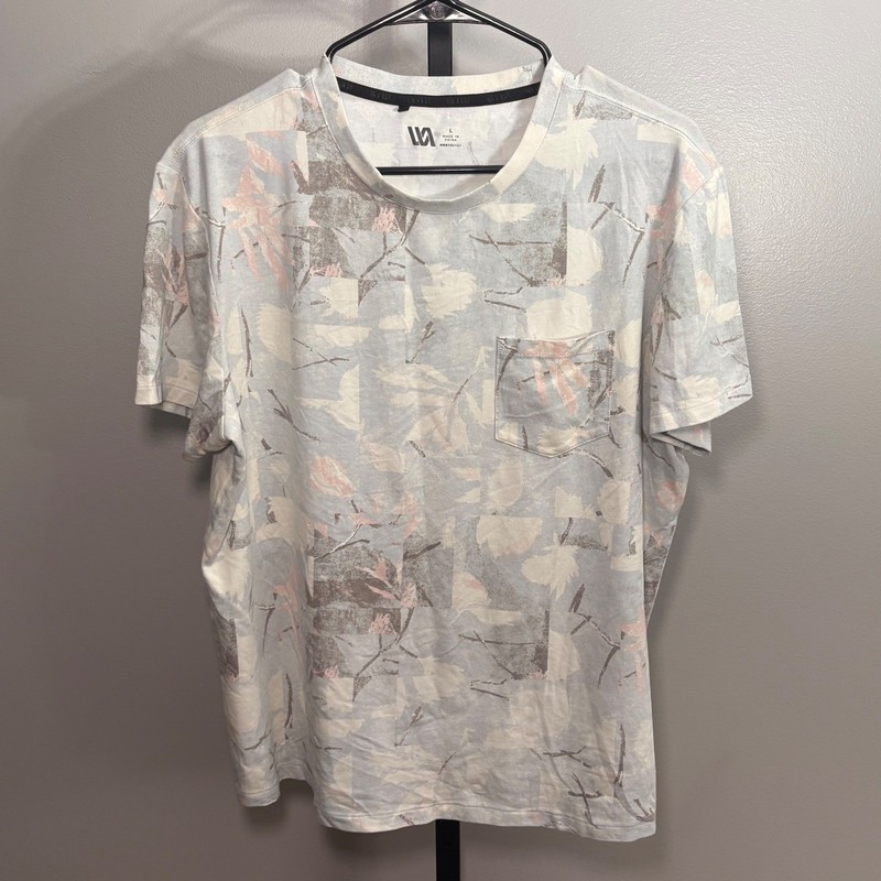 VRST Mens Large Floral Abstract Pocket T-Shirt Grey Pink Short Sleeve Crewneck