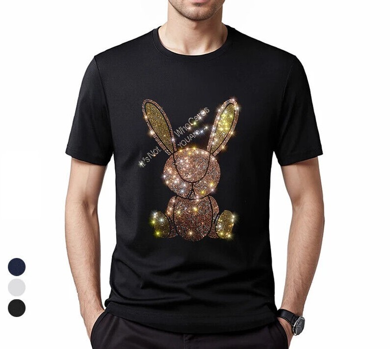 Fashion Trend Rabbit Hot Diamonds Rhinestones Black Summer Luxury Men T-Shirt