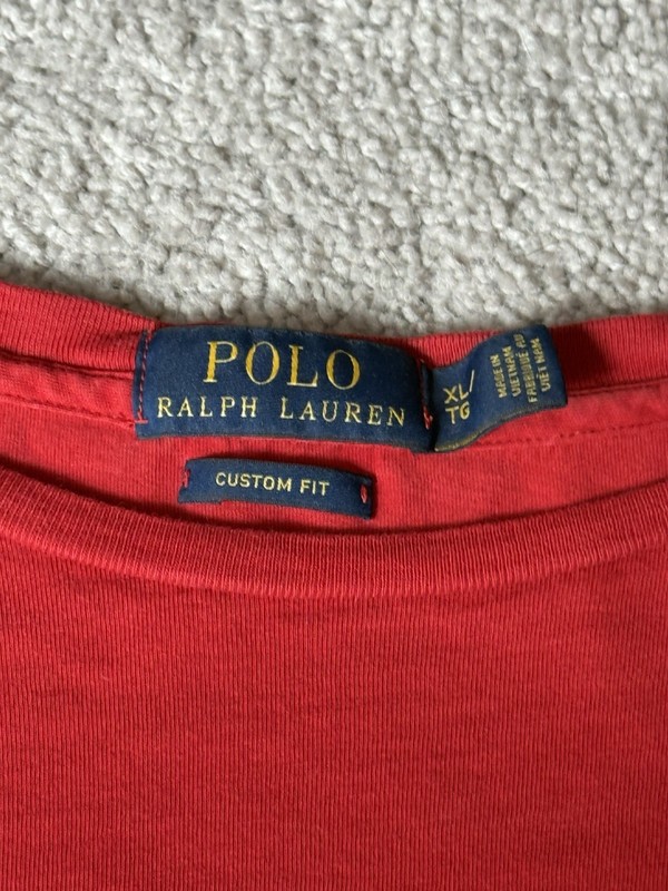 Vintage Polo Ralph Lauren Red Big Pony USA Flag Patch #3 Sleeve T-Shirt Size XL gallery