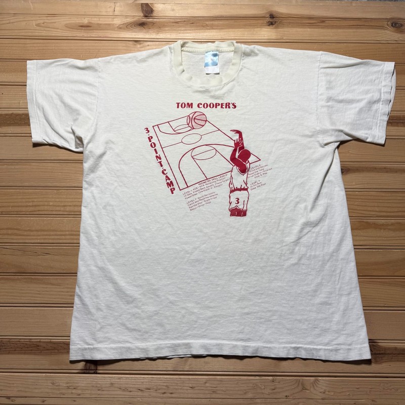 Vintage 90s Tom Cooper’s 3-Point Basketball Camp Graphic Promo T-Shirt USA – XL