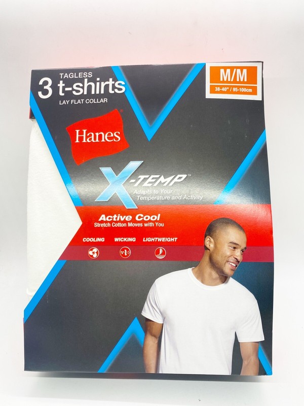 Hanes X-Temp Tagless Lay Front Collar T Shirts White Size Mens Medium (3 Pack)