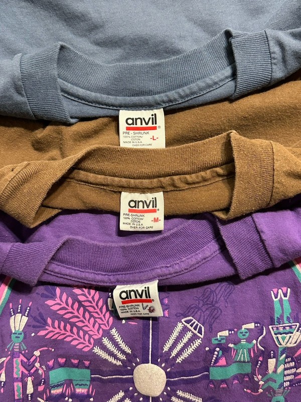 Lot Of 3 Vintage Anvil Red Bar Tags 1990s Single Stitch Tee Shirts Nature Travel