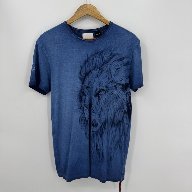 Desigual Men’s Blue Tiger Cotton Graphic Print Short Sleeve Pullover Tee Size S