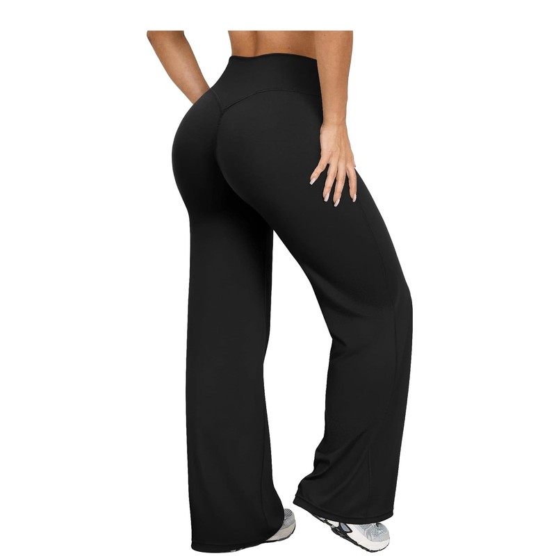 Straight Leg Workout Pants for Women No Front Seam High Waist Stretch Casual ...