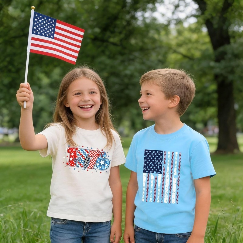 4th of July Shirts Boys Girls Baseball USA Flag T-Shirt Cotton gallery