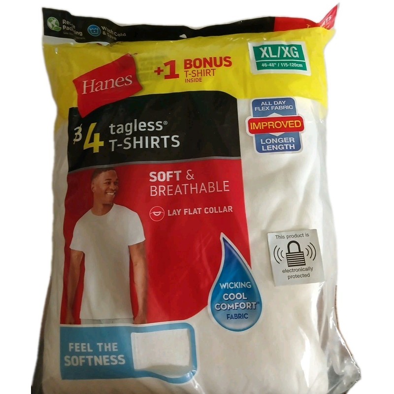 Hanes Men’s Tagless Comfortsoft Crewneck TShirt-White, SIZE XL/XG, 46″-48″ 4Pack