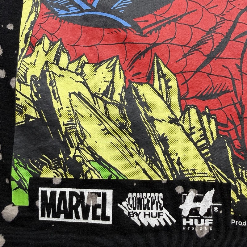 HUF x Marvel Venom vs Spiderman Men T-Shirt XL 'Venom is Back Black' Bleach Wash gallery