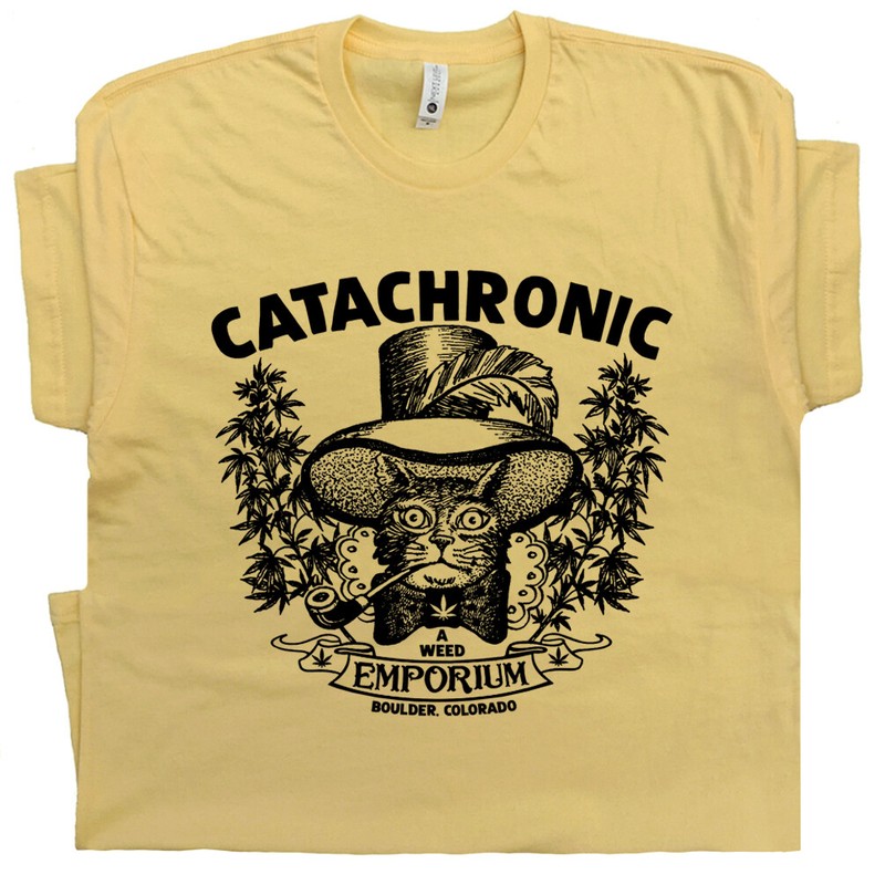 Cool Marijuana T Shirt Colorado Funny Stoner Cat Smoking Weed Cafe Tee Pot 420