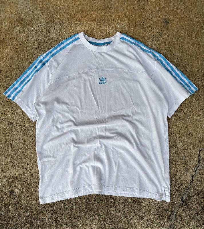 Adidas Originals Trefoil Shirt XL White Baby Blue 3 Stripes Regular Fit Sport