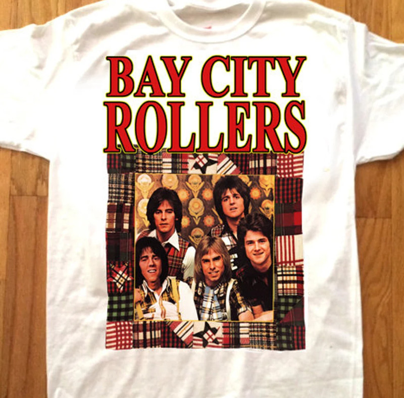 Bay City Rollers band poster white T-shirt short sleeve JN2429