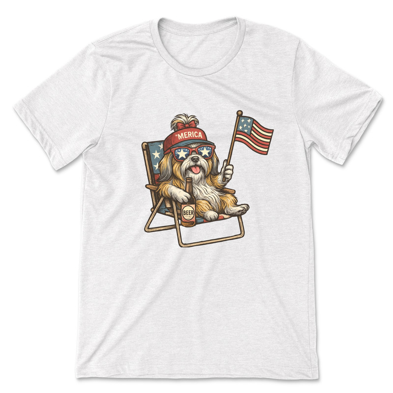 Patriotic Shih Tzu T Shirt Funny Merica Dog 4th of July American Flag Unisex Tee