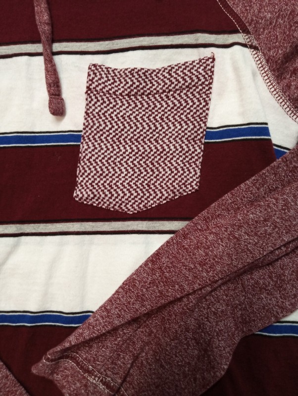 Men's RUSTIC BLUE Long Sleeve Hooded Maroon & White Shirt Size Medium gallery