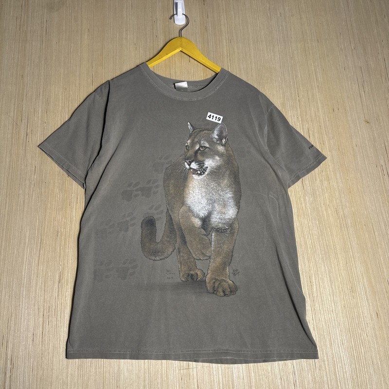 Vintage 90 Cougar Graphic Print Gray T-Shirt Short Sleeve Crew Neck Men’s Medium