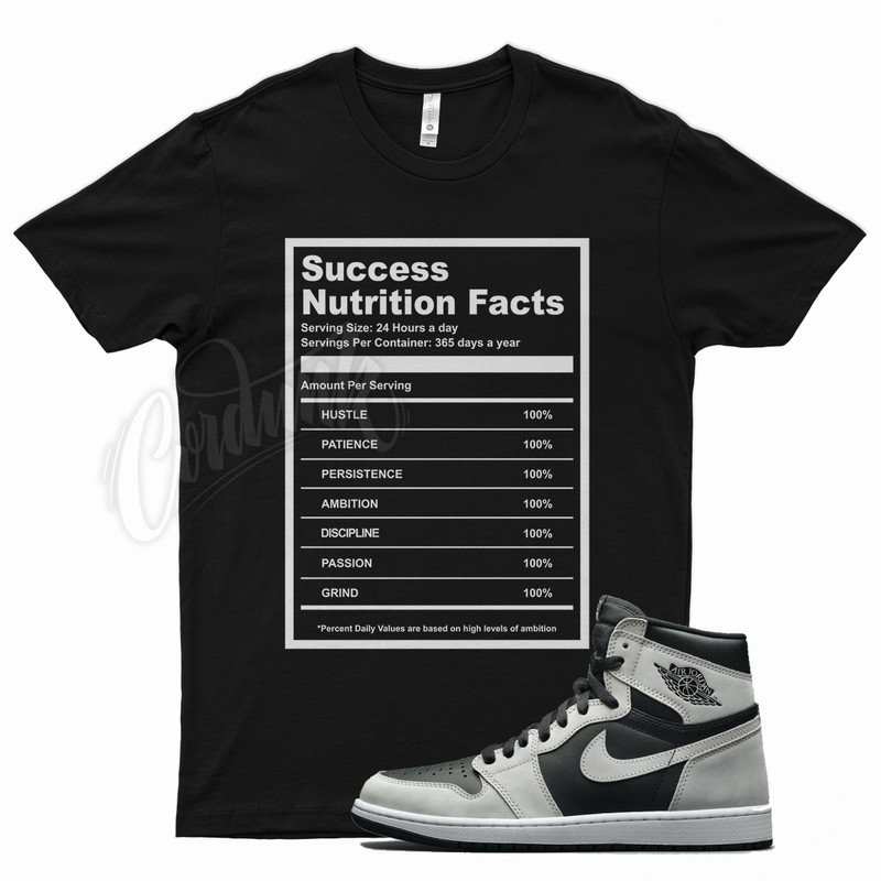Black SUCCESS T Shirt for J1 1 High OG Shadow 2.0 Smoke Vast Grey Jubilee