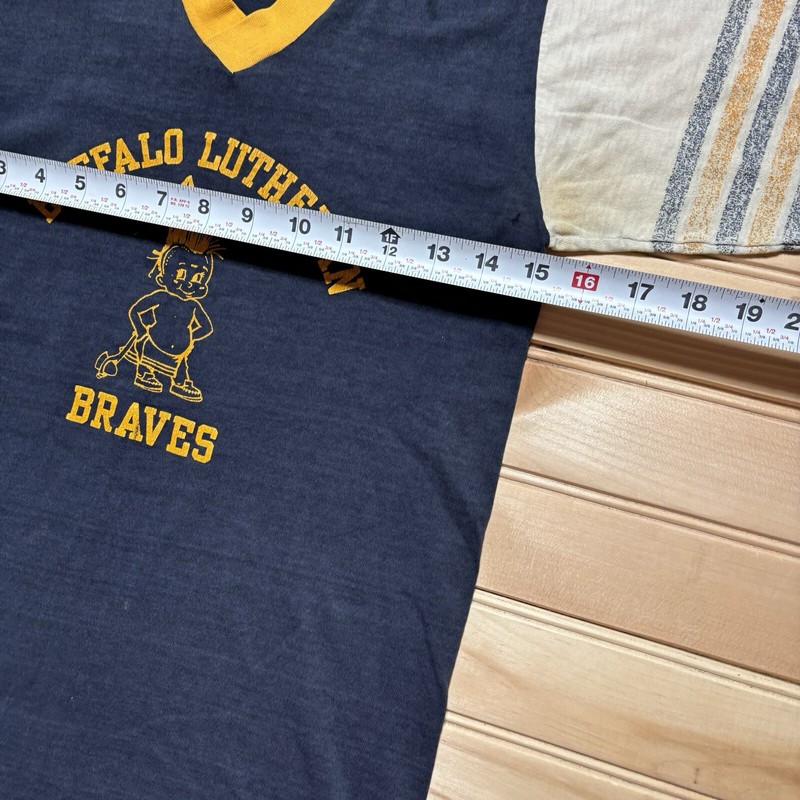 True Vintage 60s 70s Buffalo Lutheran Braves Single Stitch Ringer Shirt Small gallery