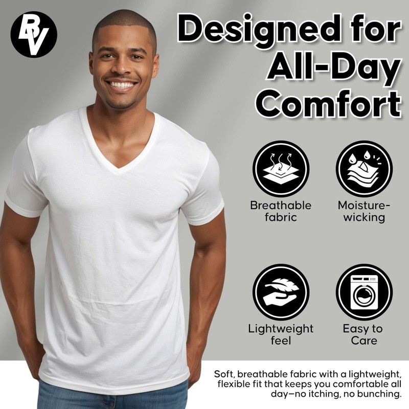 Brooklyn Vertical Mens 6-Pack V Neck Undershirts Short Sleeve Cotton Round Neck gallery