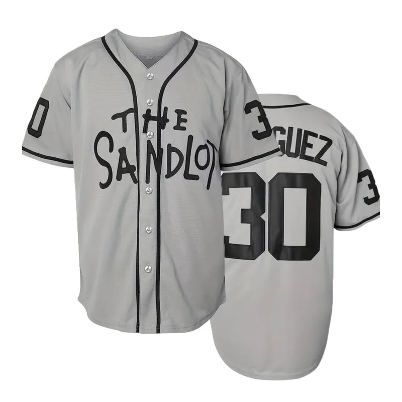 Sandlot Baseball Jersey Benny The Jet Rodriguez #30 Gray Stitched Men’s X-Large