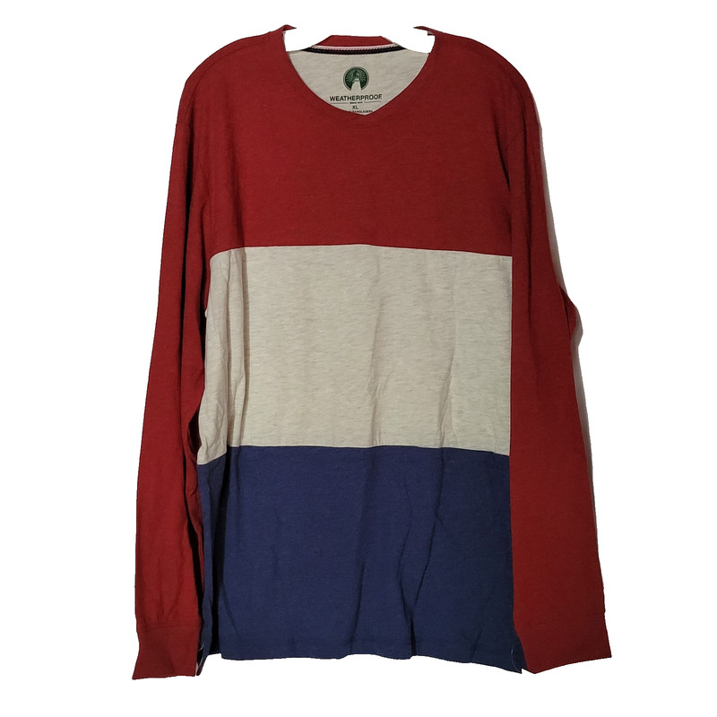 Weatherproof Long Sleeve TShirt Men’s XL Red White Blue Colorblock Crew Casual