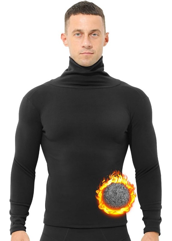 Thermal Long Sleeve Shirt Mens Thermal Underwear Tops Turtleneck Shirt Basela...