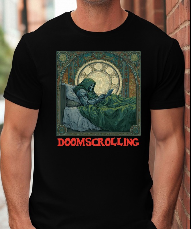Doomscrolling Dr Doom Funny Geek Nerd Comics Brainrot Unisex Heavy Cotton Tee 9