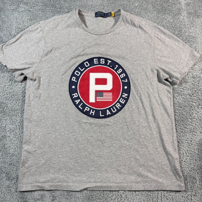 Polo Ralph Lauren Mens Large USA Flag Big “P” Patch 1967 Multicolor T Shirt