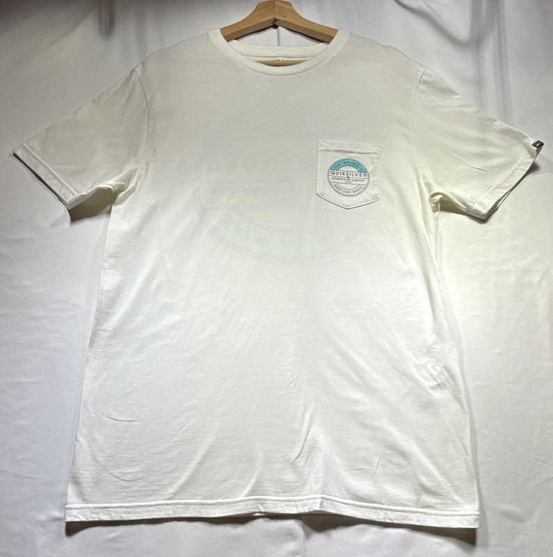 Quiksilver Men’s White Graphic Print Pocket Crew Neck Short Sleeve T-Shirt L