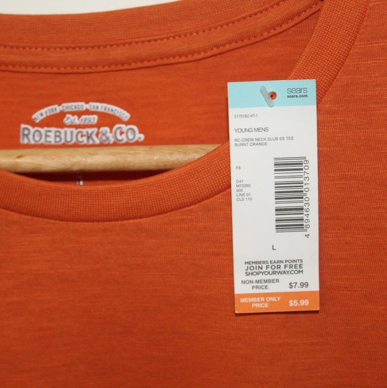 NWT Sears & Roebuck & Co. Men's Orange Classic T-shirt Size Large gallery