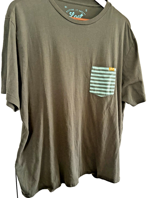Lost Keeping It Unreal Mens Green Shirt Short Sleeve Striped Pocket XL 48″ Chest