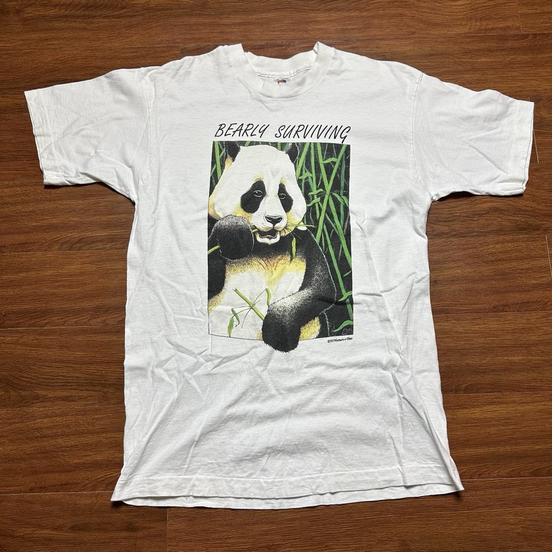 Vintage Bearly Surviving Panda Nature Shirt L 1993 Human-i-tees S/S Tee USA 90s