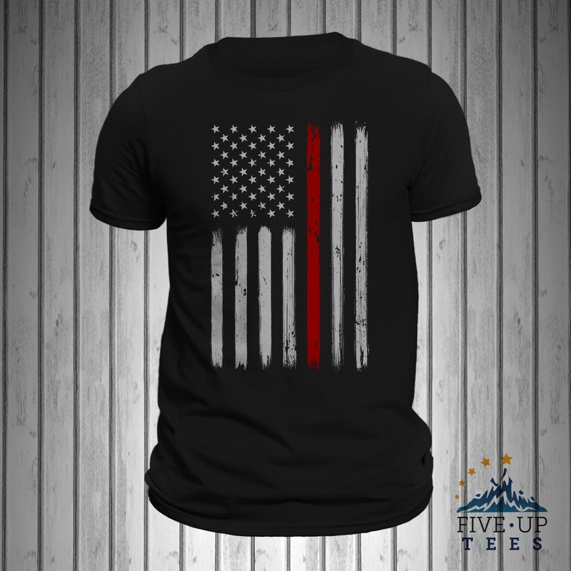 Thin Red Line Flag USA Firefighter Vertical Brushed Flag Men’s T-Shirt
