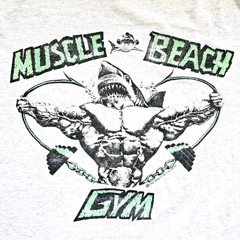 Vintage 90s Venice Muscle Beach Gym Shark T Shirt Body Builder Size XL