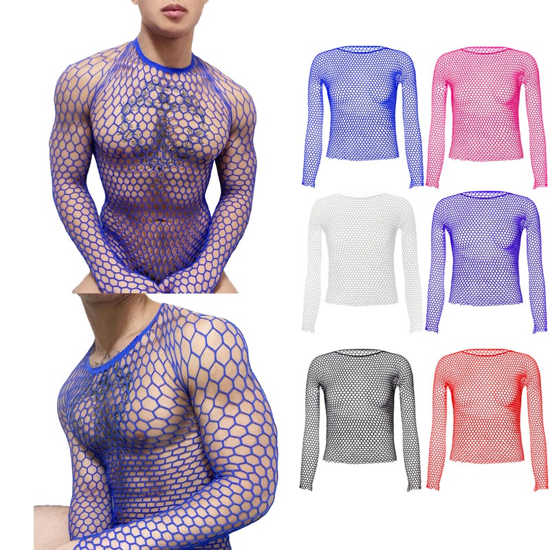 US Men Mesh See Through Fishnet T-Shirt Muscle Undershirt Top Half Pants Legging gallery