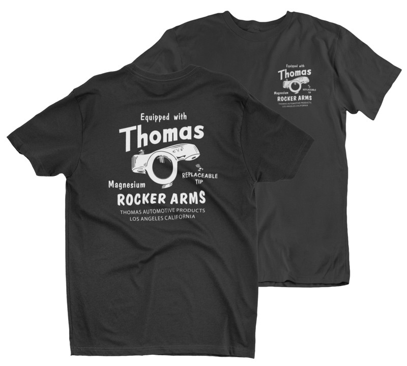 Thomas Rocker Arms Magnesium Black Tall Tee T-Shirt Speed Equipment Drag Racing